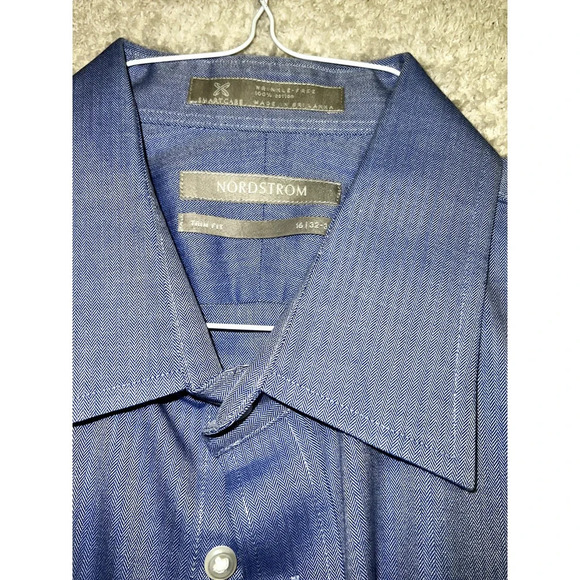 Nordstrom Trim Fit wrinkle free Blue long sleeve cotton 16 /32-33 - Picture 2 of 8